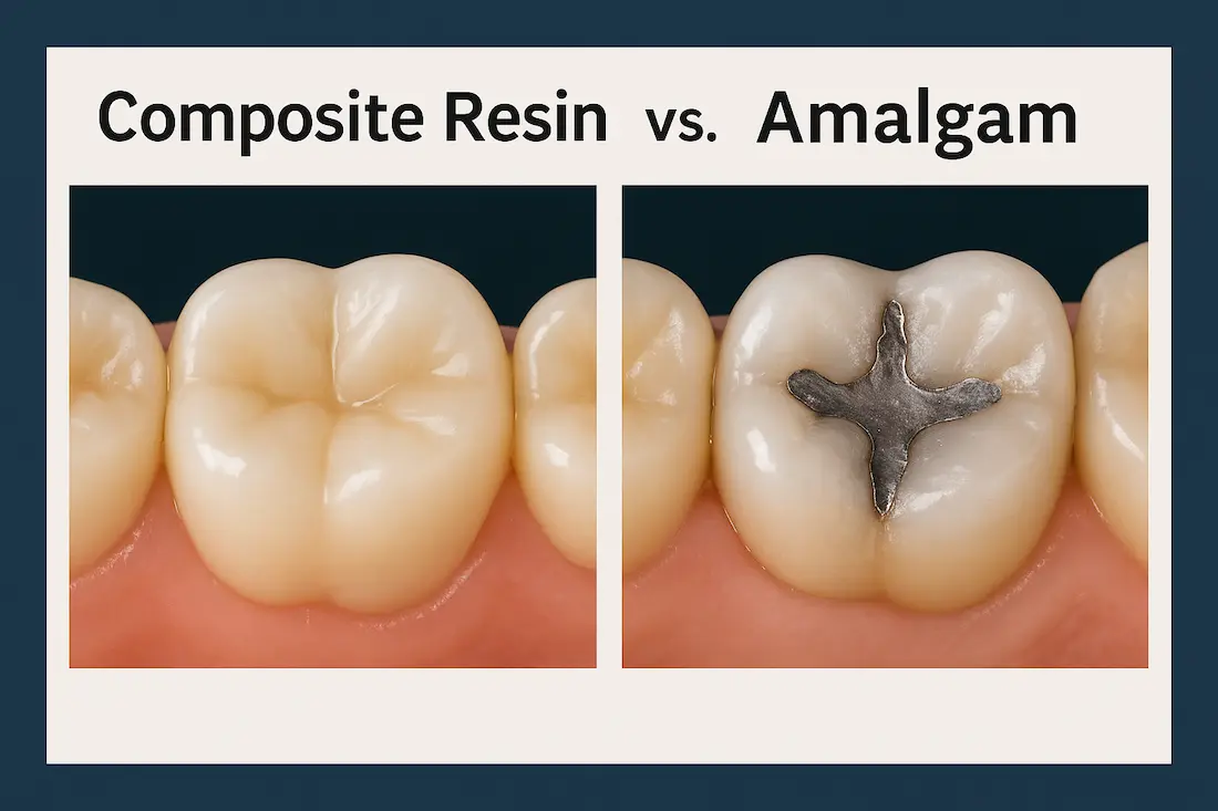 Comparison of different dental filling materials including composite resin and amalgam
